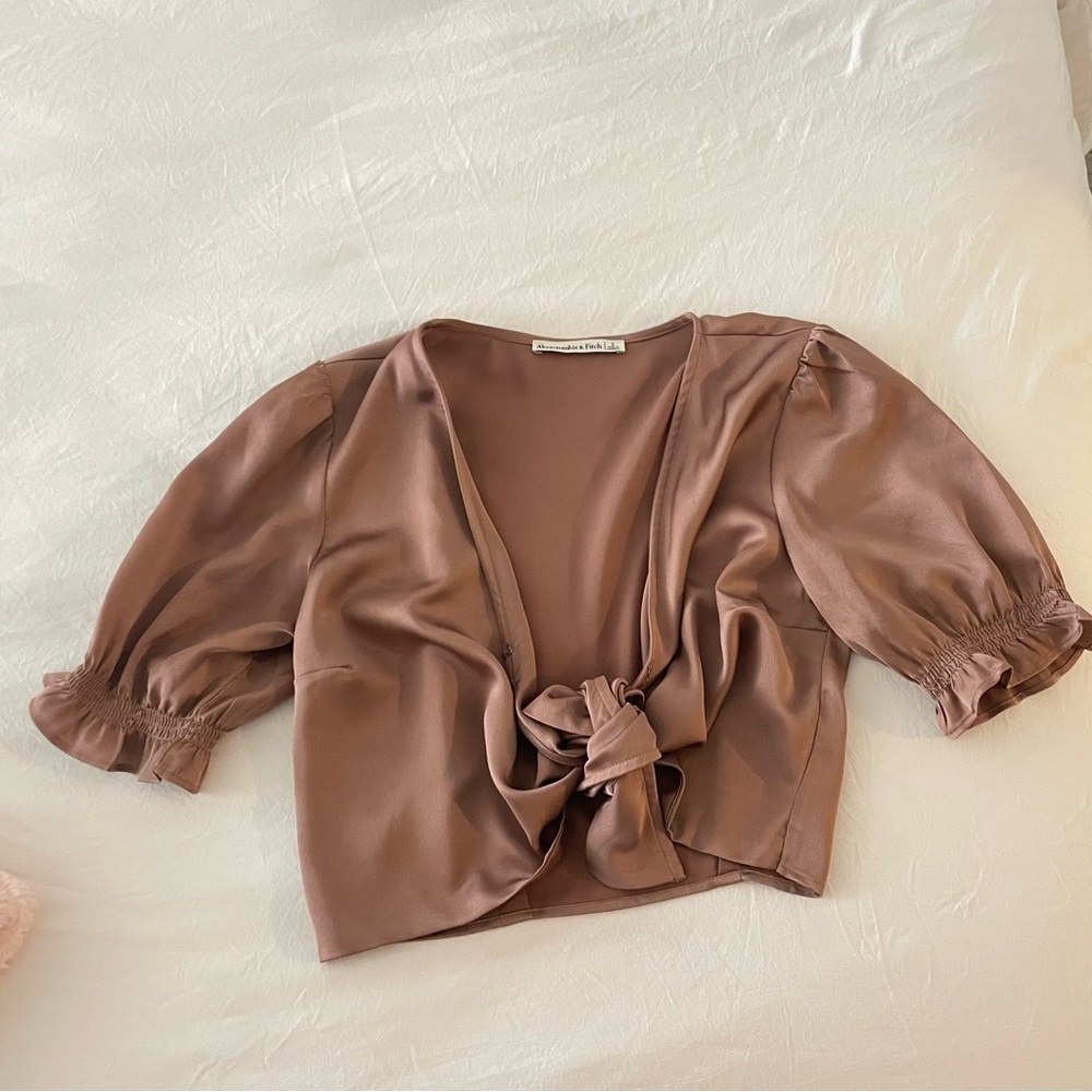 Brown Satin Front Tie Top